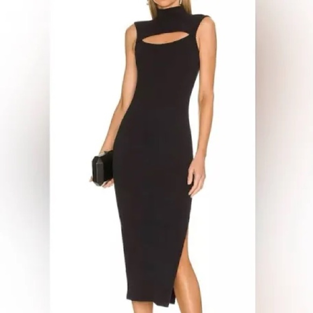 AllSaints Kiki black sleeveless cut out mock neck midi dress size 12
